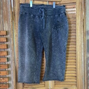 Embellished Black Denim Capri Pants